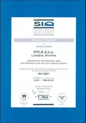Obr Certifikát kvality výrobní závod Hyla ISO 9001